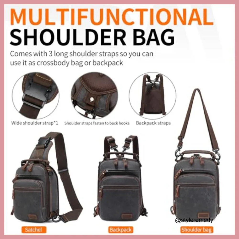 Waxed Canvas Crossbody Sling Bag Water Resistant Shoulder Bag